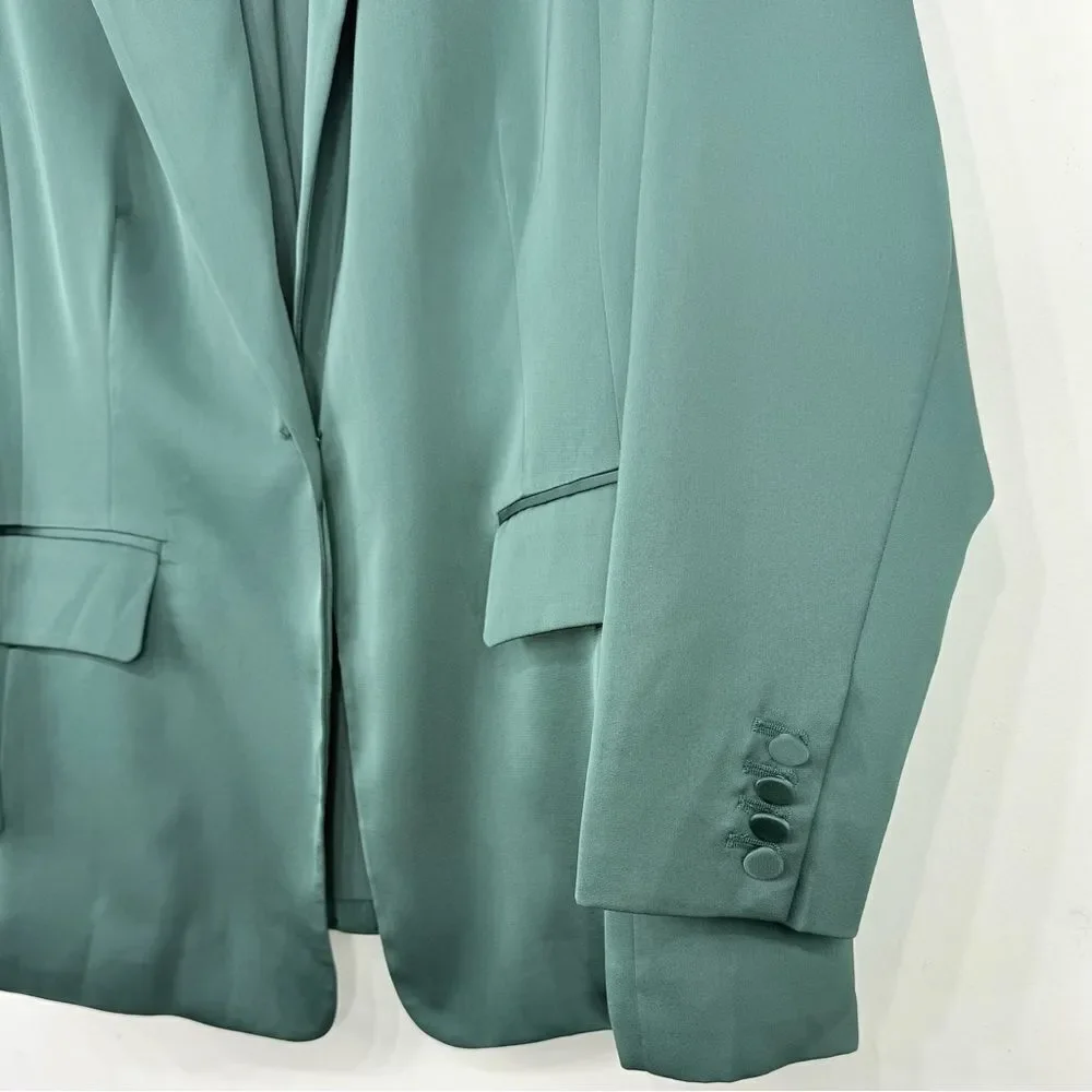 Ella Dark Green Satiny Single Button Career Holiday Casual Blazer
